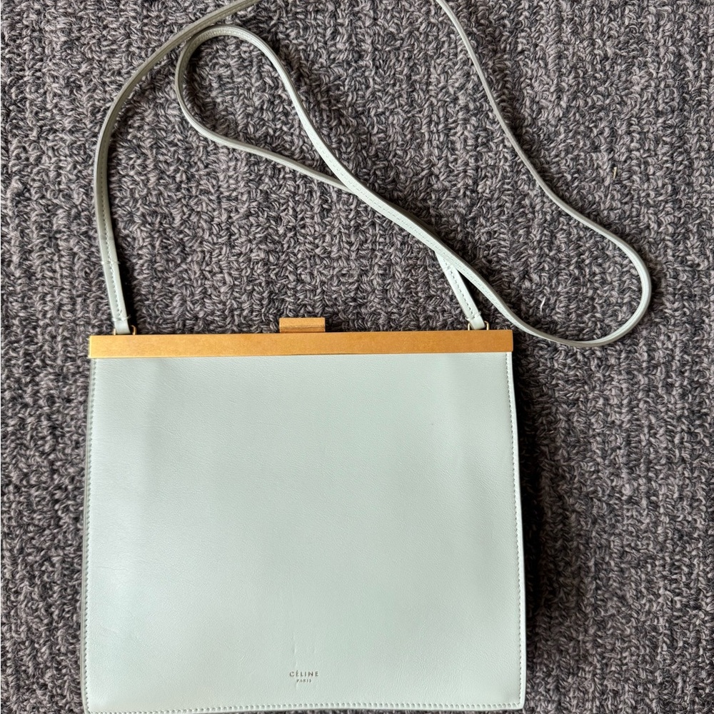 Auth Celine Mint Green Clasp Crossbody Bag with Gold Trim